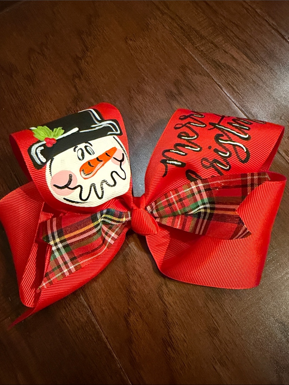 Kids Red Christmas Snowman Hair Bow - Festive Holiday Accessory